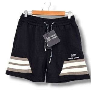 Dolce Lever Men's Striped‎ Lounge Shorts with Zipper Pockets Black